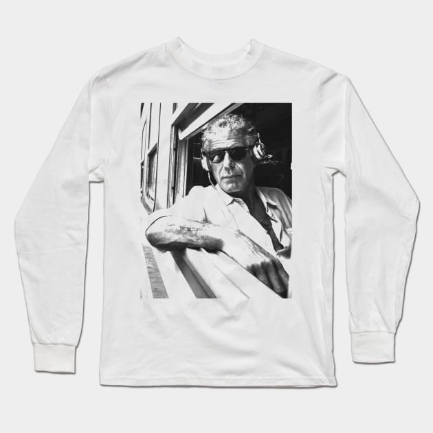 Anthony Bourdain on the Train Long Sleeve T-Shirt by Unfluid